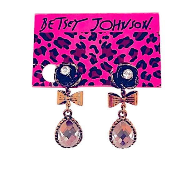 Betsey Johnson Y2K Vintage Crystal Tear Drop Earrings NWT - Picture 1 of 3
